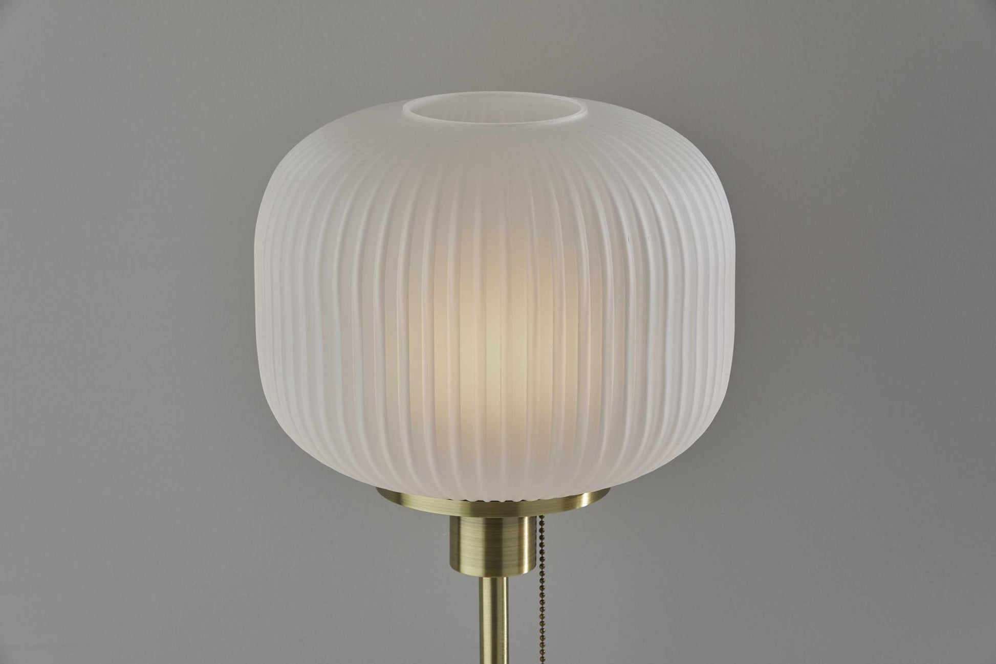 22" Antiqued Brass Table Lamp With White Ribbed Frosted Glass Dome Shade-Table Lamps-DECOROLALA