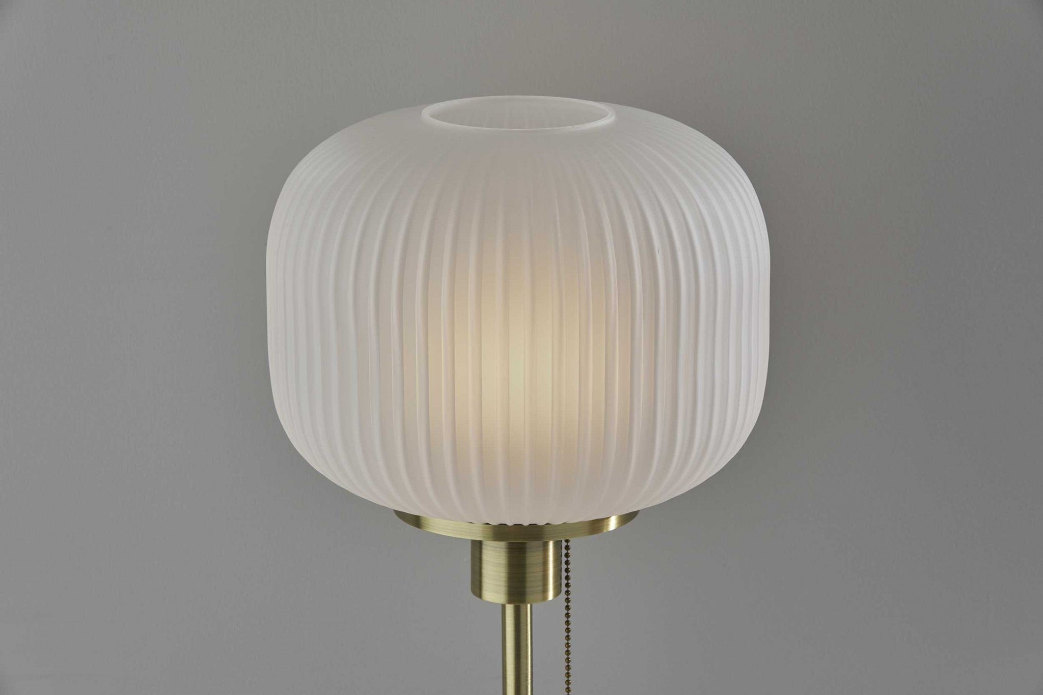 22" Antiqued Brass Table Lamp With White Ribbed Frosted Glass Dome Shade-Table Lamps-DECOROLALA