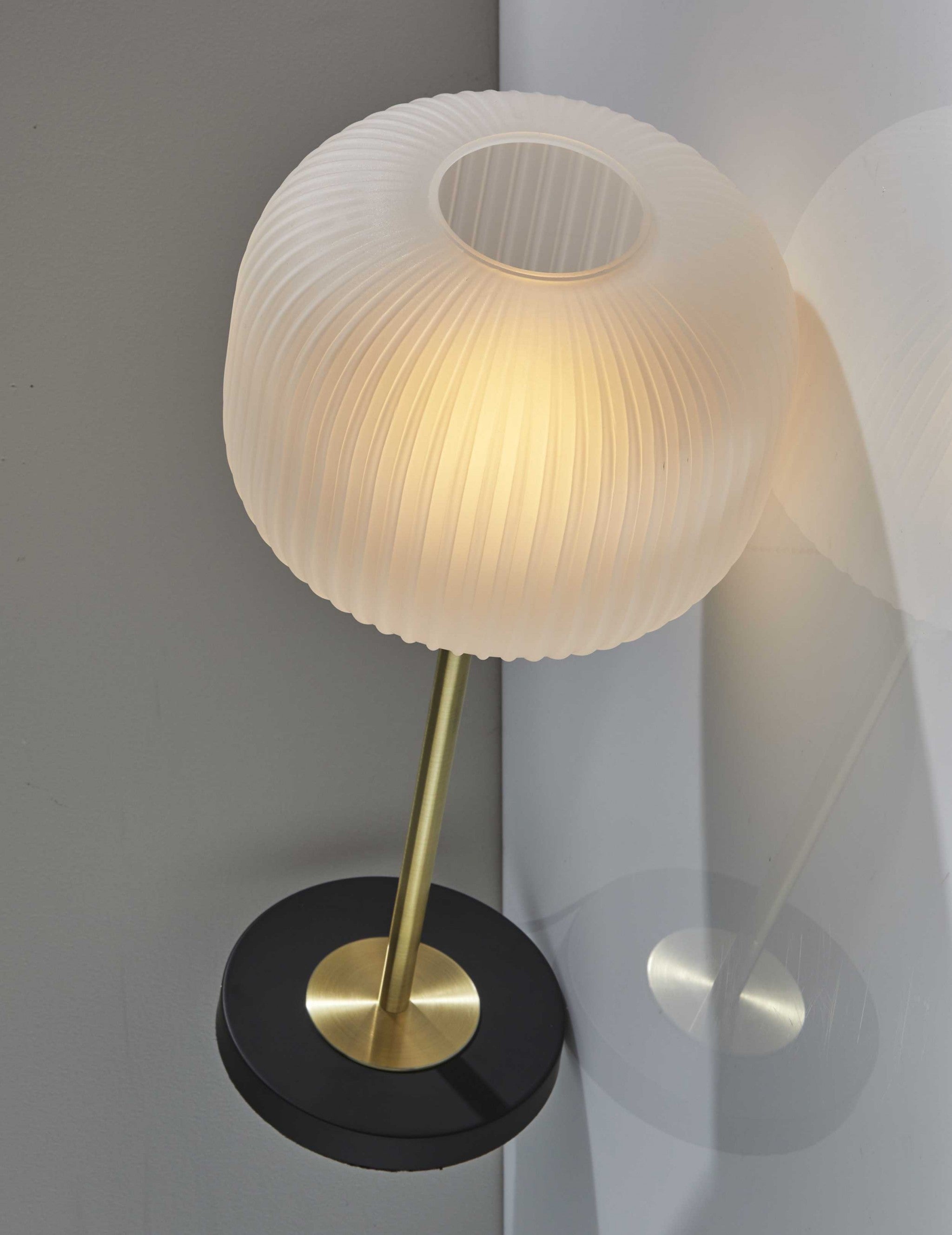 22" Antiqued Brass Table Lamp With White Ribbed Frosted Glass Dome Shade-Table Lamps-DECOROLALA