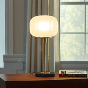 22" Antiqued Brass Table Lamp With White Ribbed Frosted Glass Dome Shade-Table Lamps-DECOROLALA