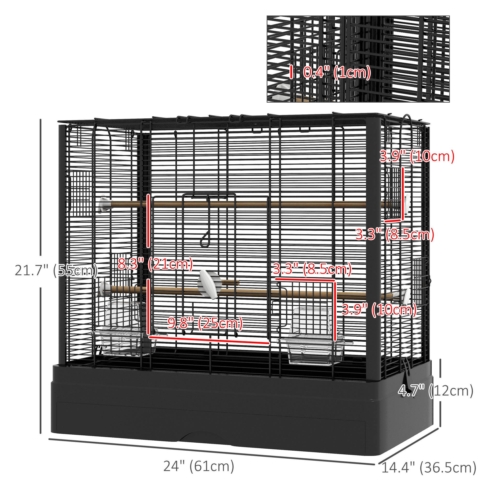 22" Bird Cage for Budgie Finches Canaries Love Birds with Wooden Stands, Slide-Out Tray, Handles, Food Containers, Black-Birds-DECOROLALA