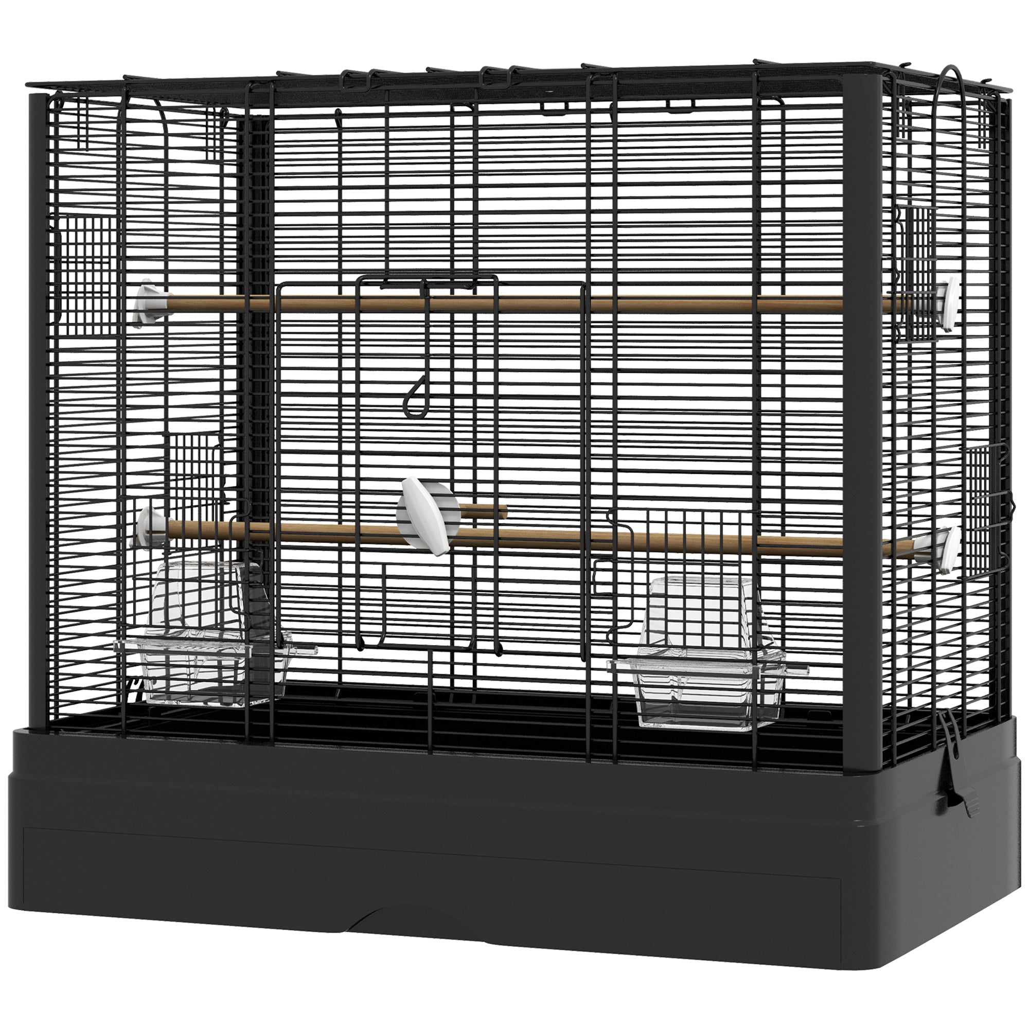 22" Bird Cage for Budgie Finches Canaries Love Birds with Wooden Stands, Slide-Out Tray, Handles, Food Containers, Black-Birds-DECOROLALA
