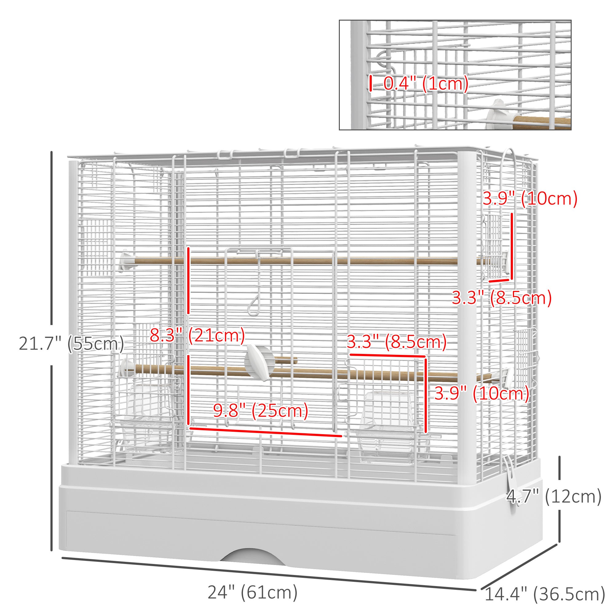 22" Bird Cage for Budgie Finches Canaries Love Birds with Wooden Stands, Slide-Out Tray, Handles, Food Containers, White-Birds-DECOROLALA