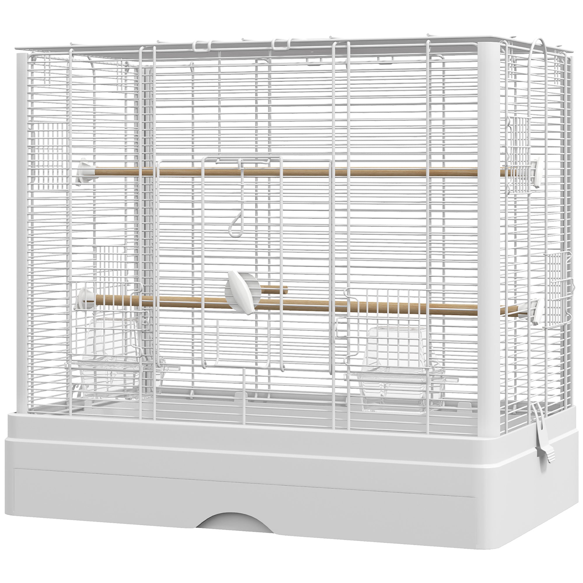 22" Bird Cage for Budgie Finches Canaries Love Birds with Wooden Stands, Slide-Out Tray, Handles, Food Containers, White-Birds-DECOROLALA