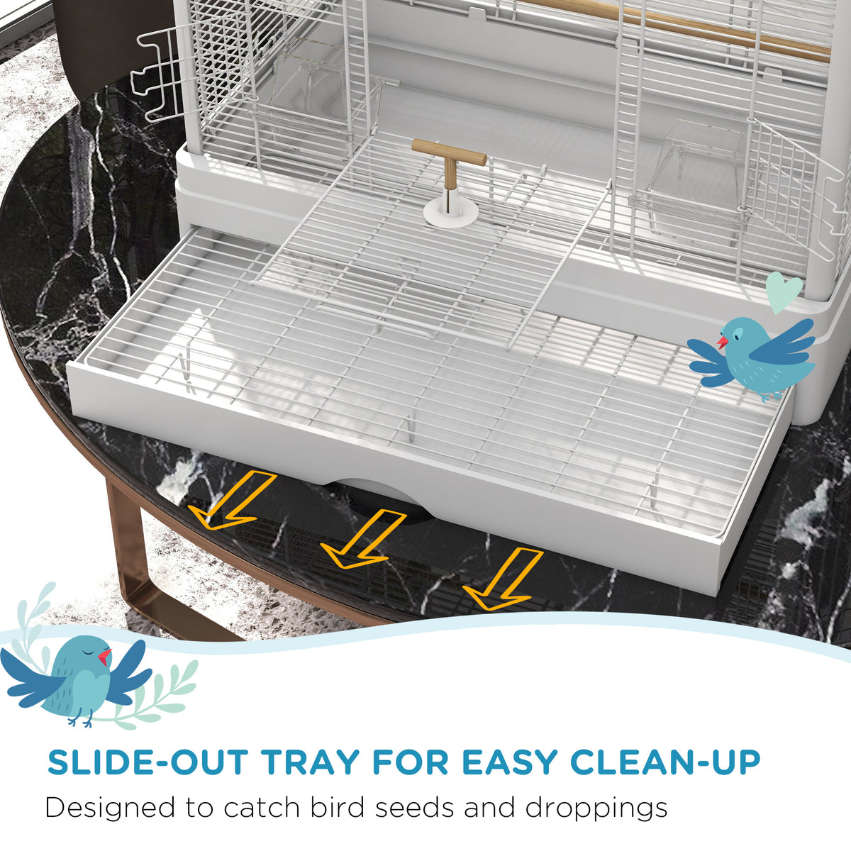 22" Bird Cage for Small Birds with Slide-Out Tray - White-Birds-DECOROLALA