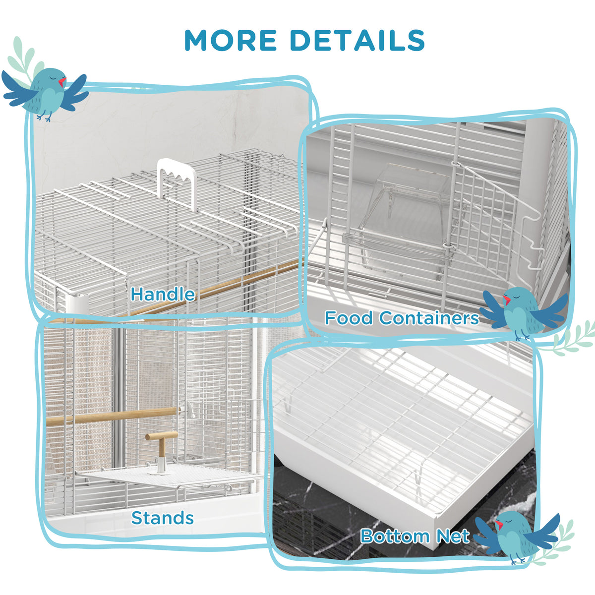 22" Bird Cage for Small Birds with Slide-Out Tray - White-Birds-DECOROLALA