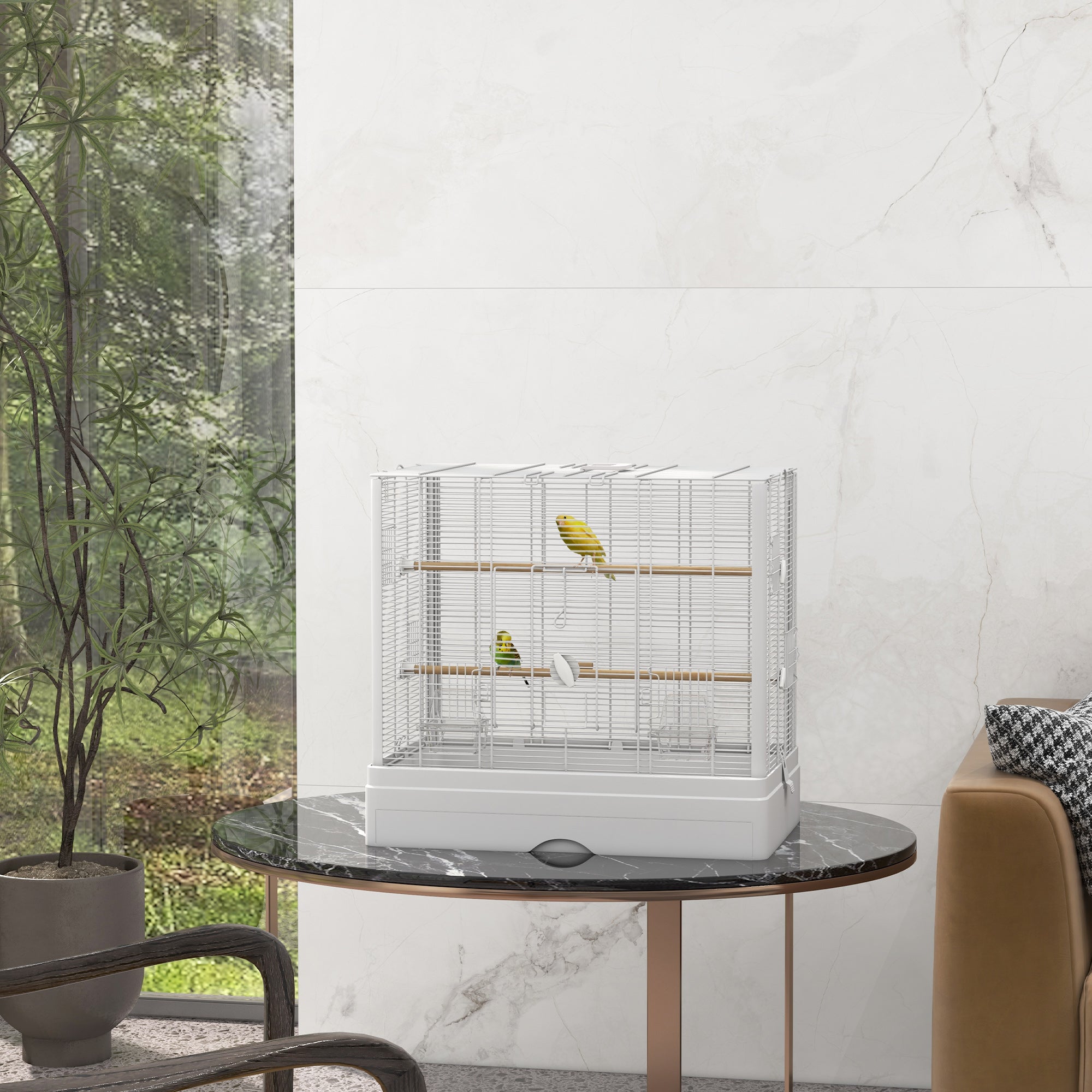 22" Bird Cage for Small Birds with Slide-Out Tray - White-Birds-DECOROLALA