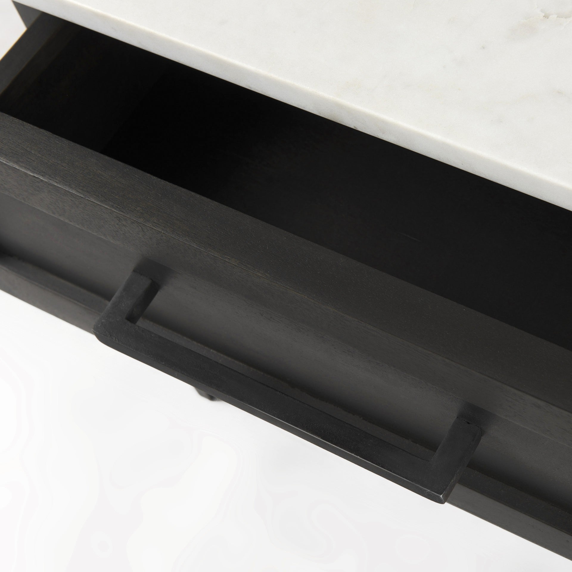 22" Black And White Marble Square End Table With Drawer And Shelf-End-Side Tables-DECOROLALA
