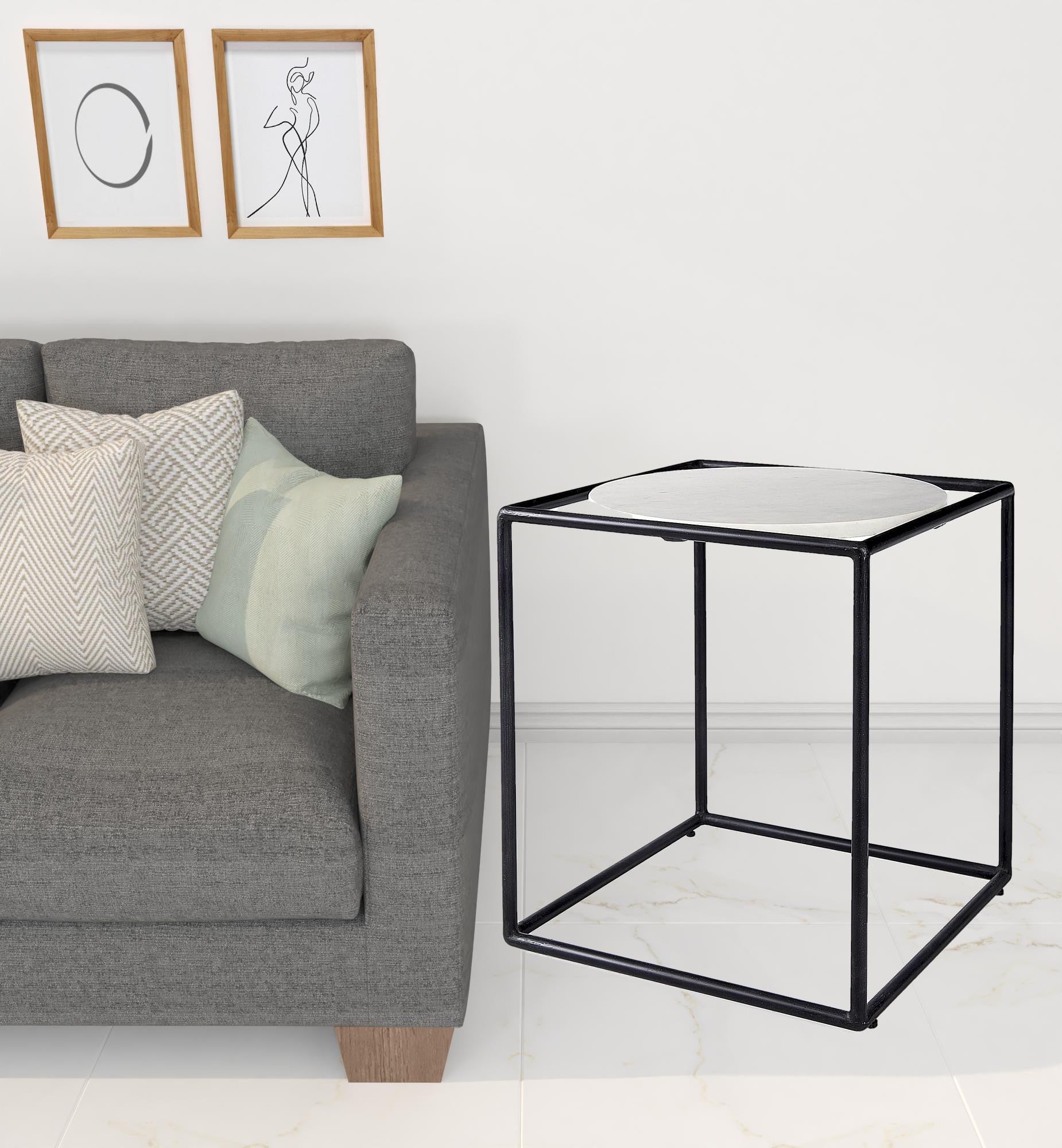 22" Black Marble Round End Table-End-Side Tables-DECOROLALA