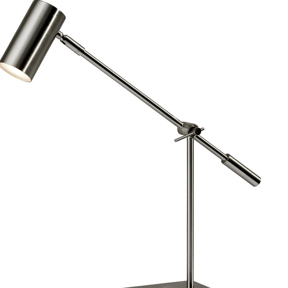 22" Black Metal Swing Arm LED Desk Lamp With USB And Antiqued Gold Cylinder Shade-Table Lamps-DECOROLALA