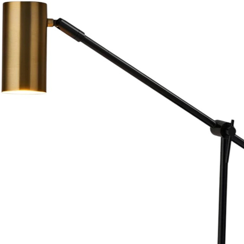 22" Black Metal Swing Arm LED Desk Lamp With USB And Antiqued Gold Cylinder Shade-Table Lamps-DECOROLALA