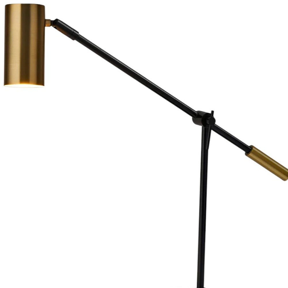 22" Black Metal Swing Arm LED Desk Lamp With USB And Antiqued Gold Cylinder Shade-Table Lamps-DECOROLALA