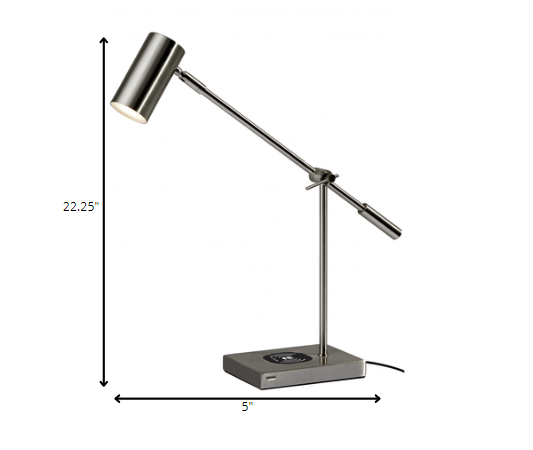 22" Black Metal Swing Arm LED Desk Lamp With USB And Antiqued Gold Cylinder Shade-Table Lamps-DECOROLALA