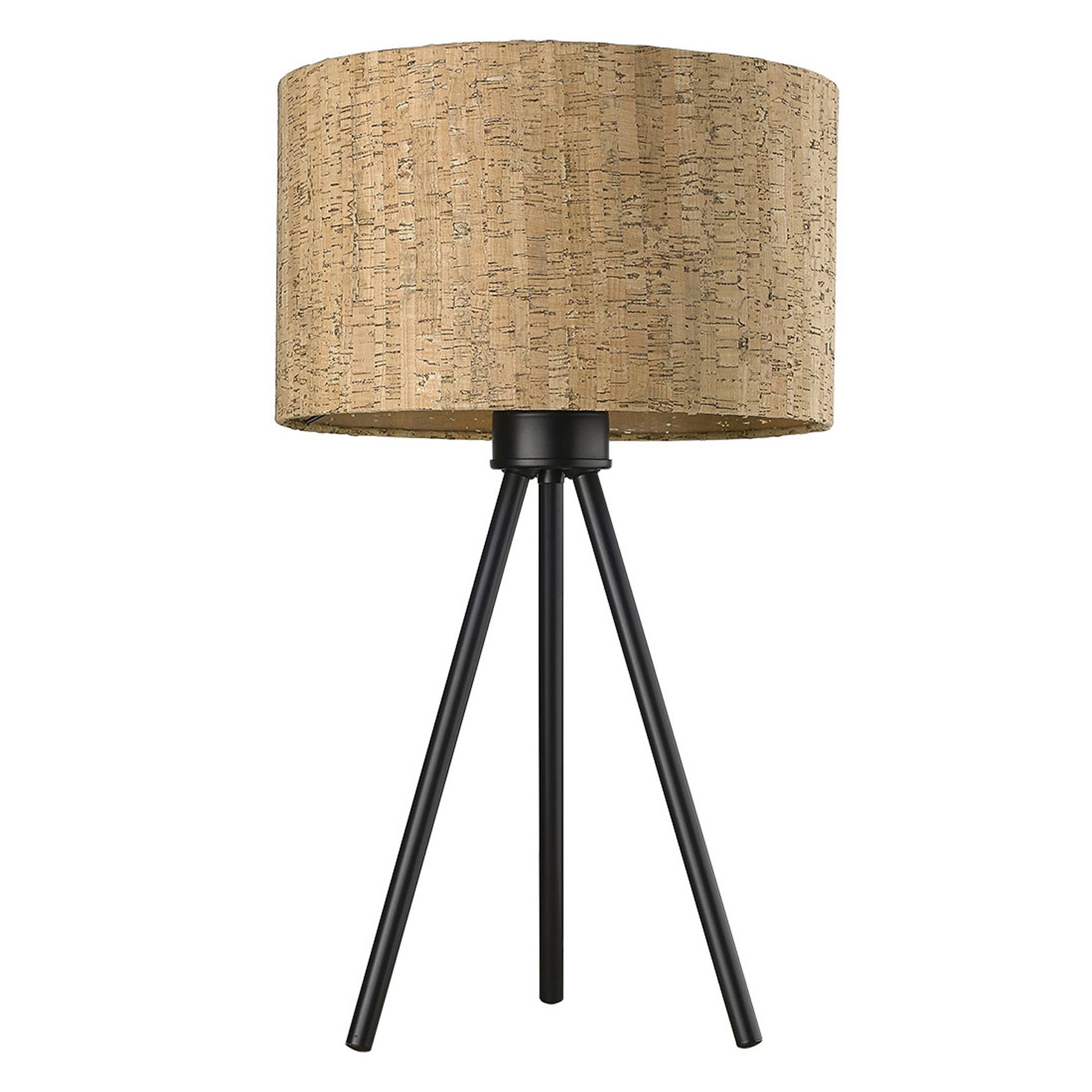 22" Black Metal Tripod Table Lamp With Beige Drum Shade-Table Lamps-DECOROLALA