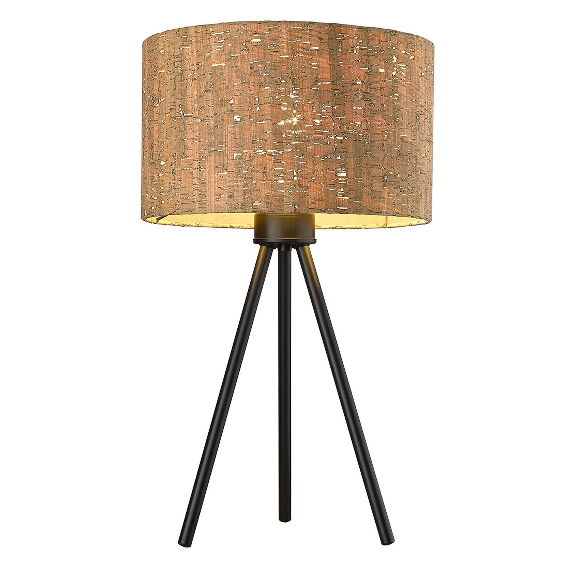22" Black Metal Tripod Table Lamp With Beige Drum Shade-Table Lamps-DECOROLALA