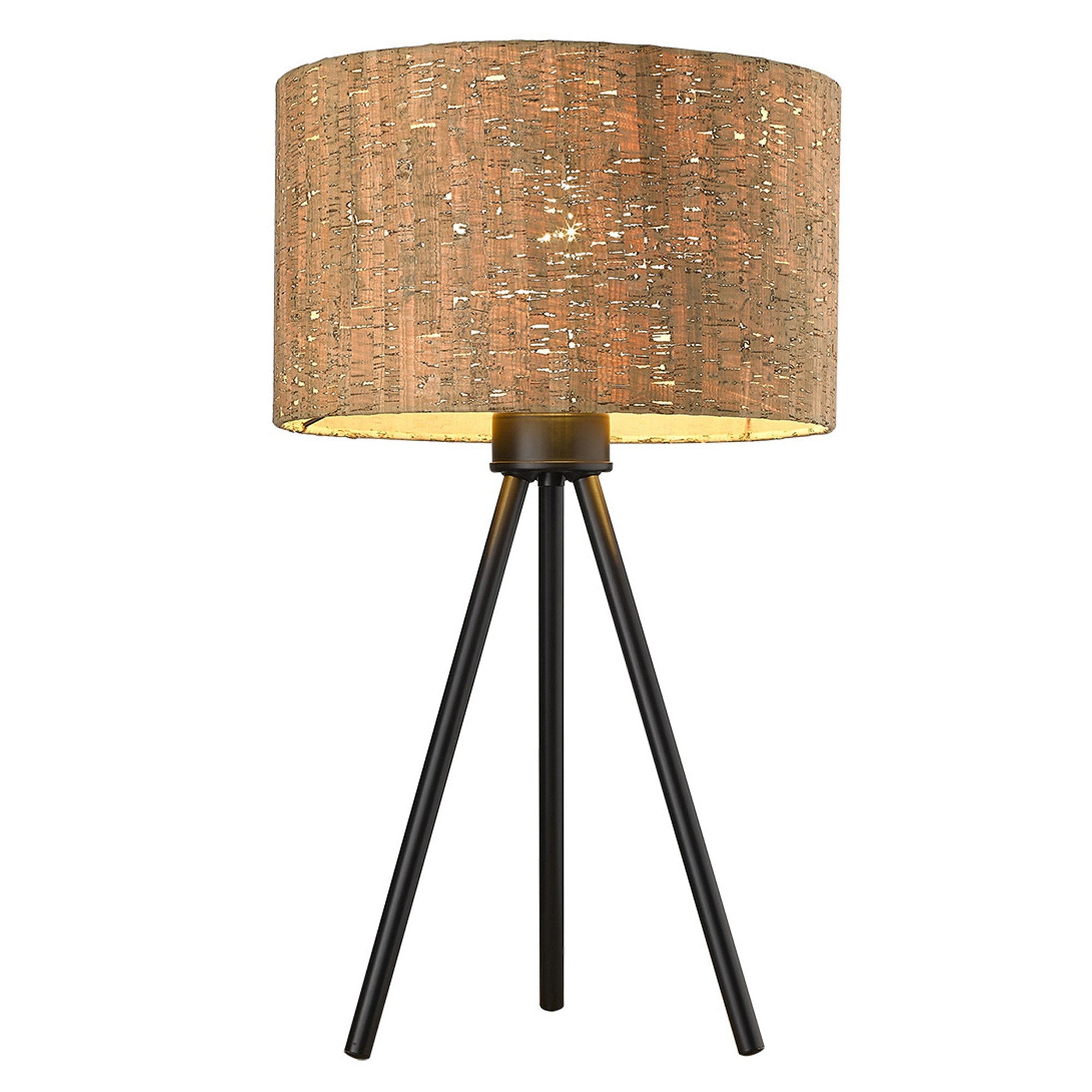 22" Black Metal Tripod Table Lamp With Beige Drum Shade-Table Lamps-DECOROLALA
