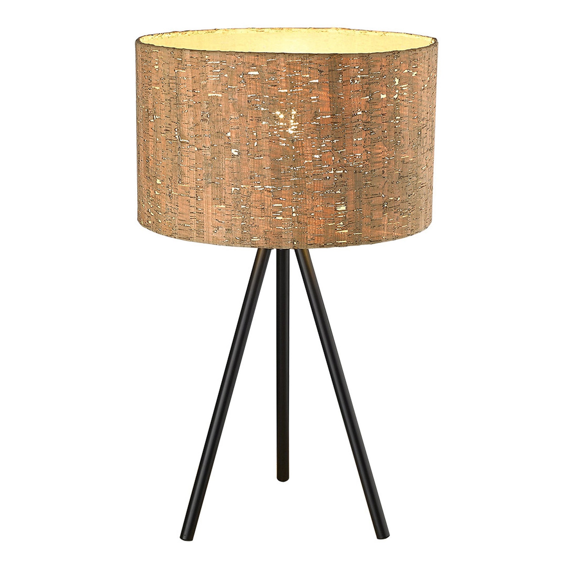 22" Black Metal Tripod Table Lamp With Beige Drum Shade-Table Lamps-DECOROLALA