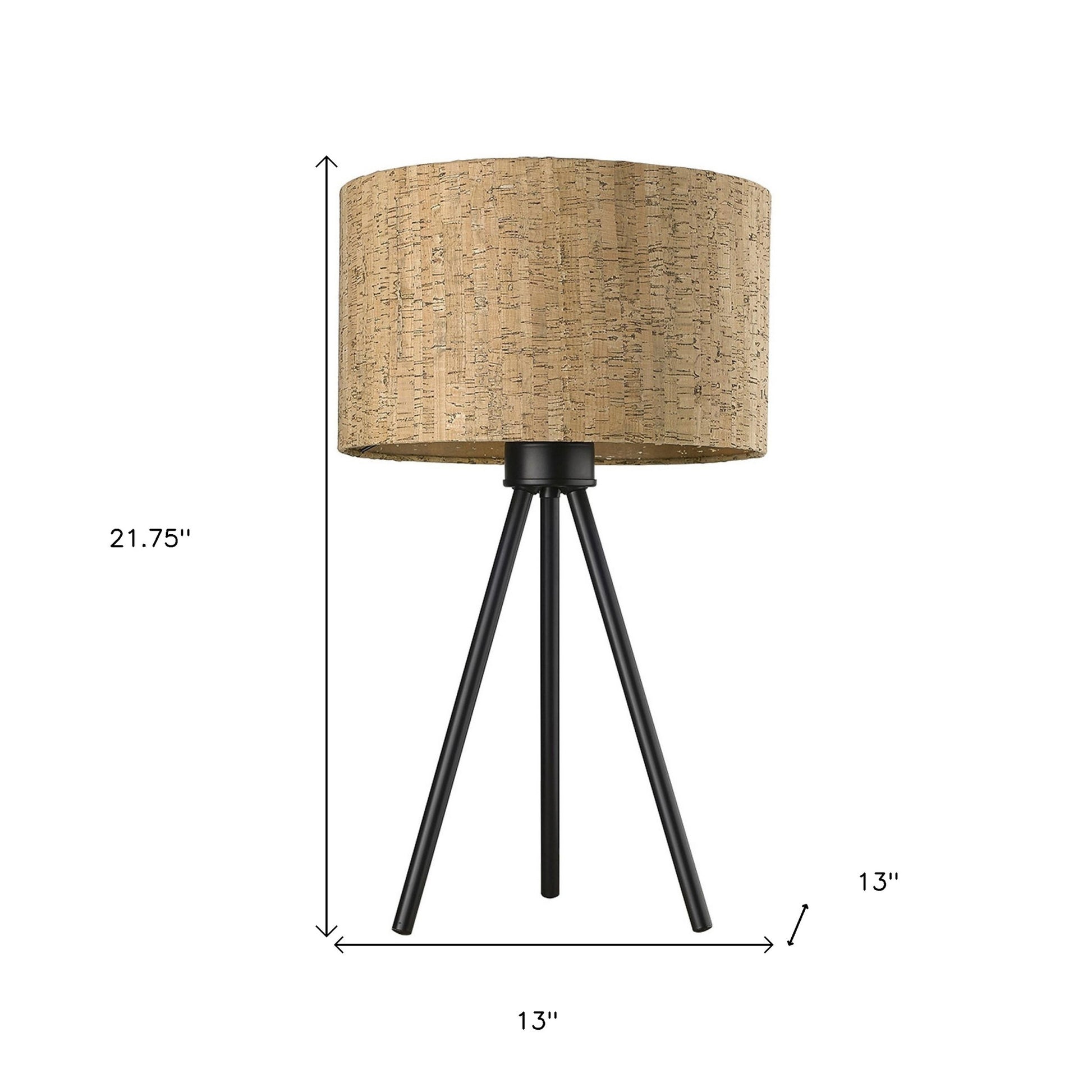 22" Black Metal Tripod Table Lamp With Beige Drum Shade-Table Lamps-DECOROLALA