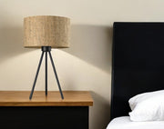 22" Black Metal Tripod Table Lamp With Beige Drum Shade-Table Lamps-DECOROLALA