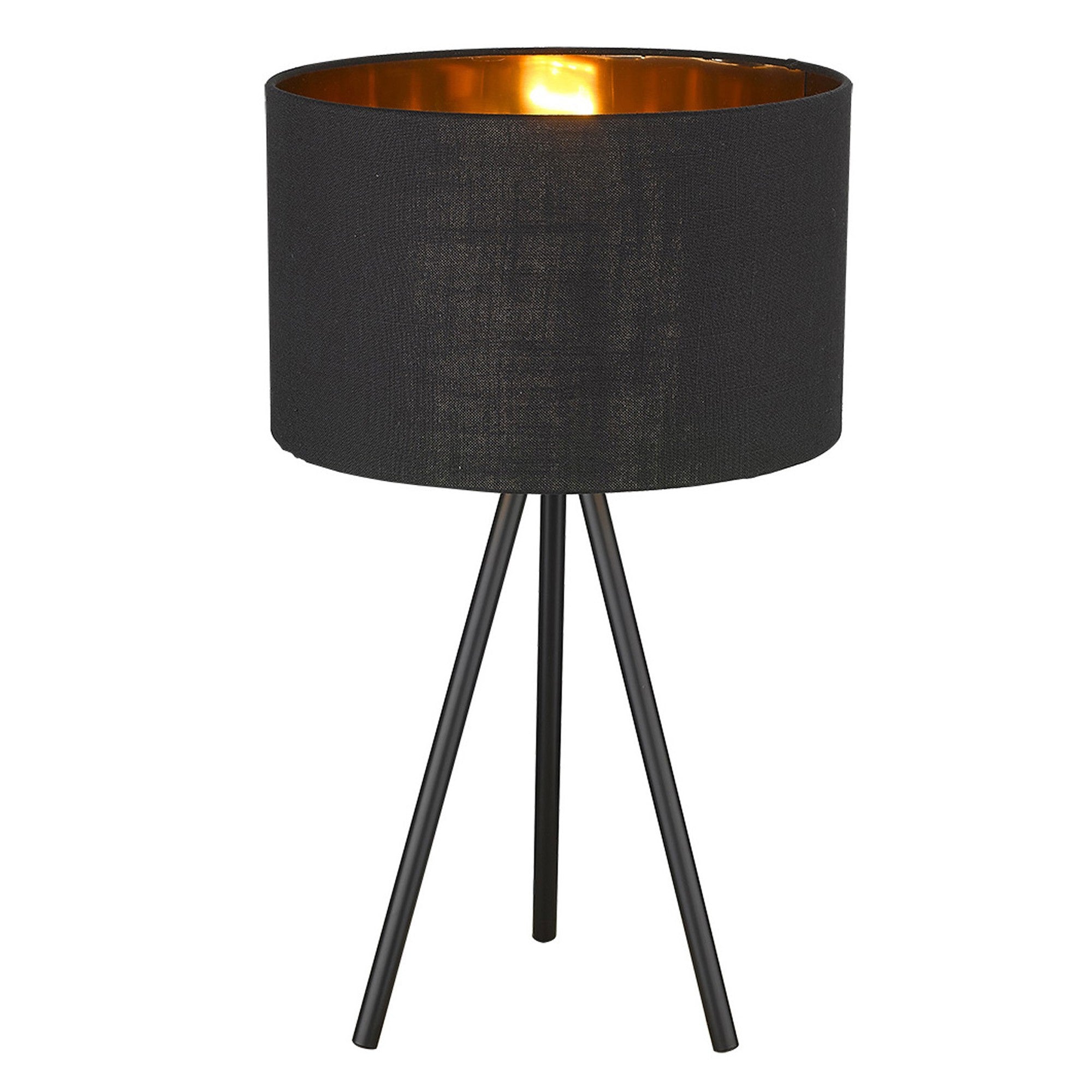 22" Black Metal Tripod Table Lamp With Black Drum Shade-Table Lamps-DECOROLALA