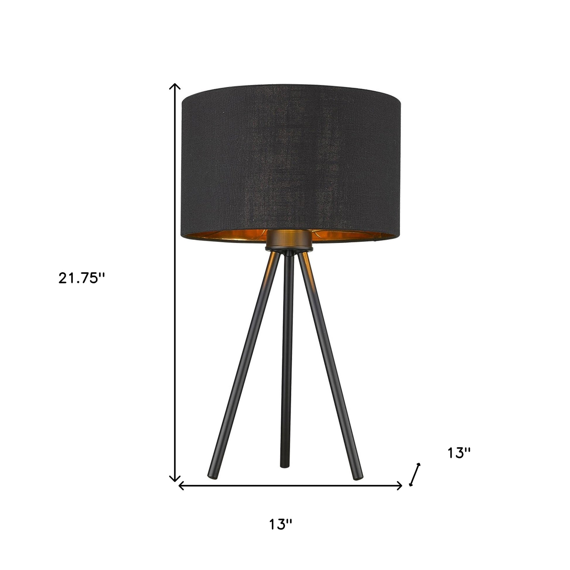 22" Black Metal Tripod Table Lamp With Black Drum Shade-Table Lamps-DECOROLALA