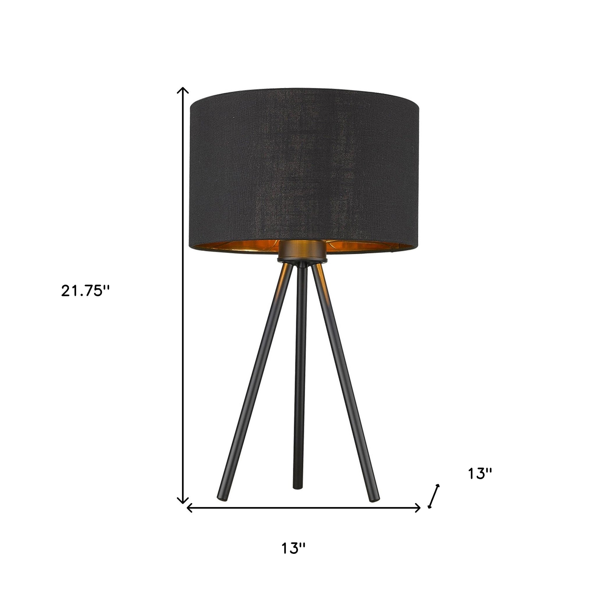 22" Black Metal Tripod Table Lamp With Black Drum Shade-Table Lamps-DECOROLALA