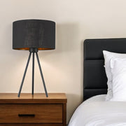 22" Black Metal Tripod Table Lamp With Black Drum Shade-Table Lamps-DECOROLALA