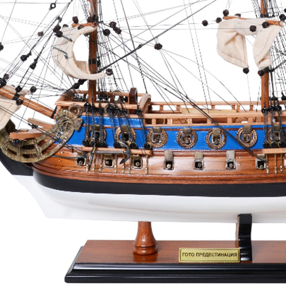 22" Blue and Brown Solid Wood Hand Painted 1700 Goto Predestination Medium Model Boat-Sculptures-DECOROLALA