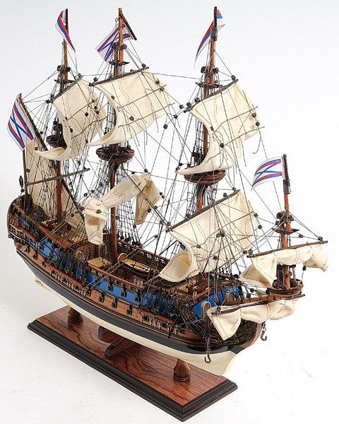 22" Blue and Brown Solid Wood Hand Painted 1700 Goto Predestination Medium Model Boat-Sculptures-DECOROLALA