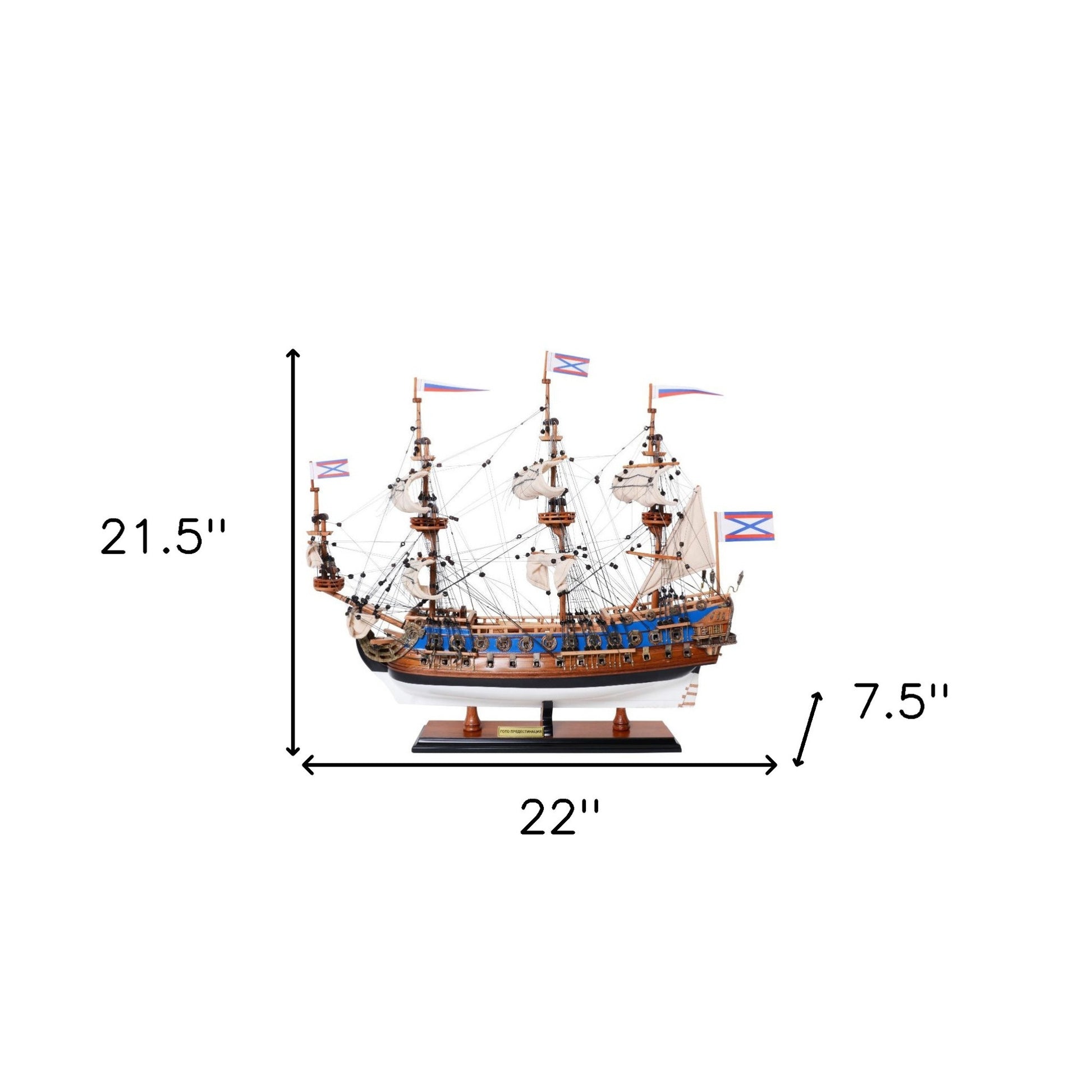 22" Blue and Brown Solid Wood Hand Painted 1700 Goto Predestination Medium Model Boat-Sculptures-DECOROLALA