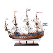 22" Blue and Brown Solid Wood Hand Painted 1700 Goto Predestination Medium Model Boat-Sculptures-DECOROLALA