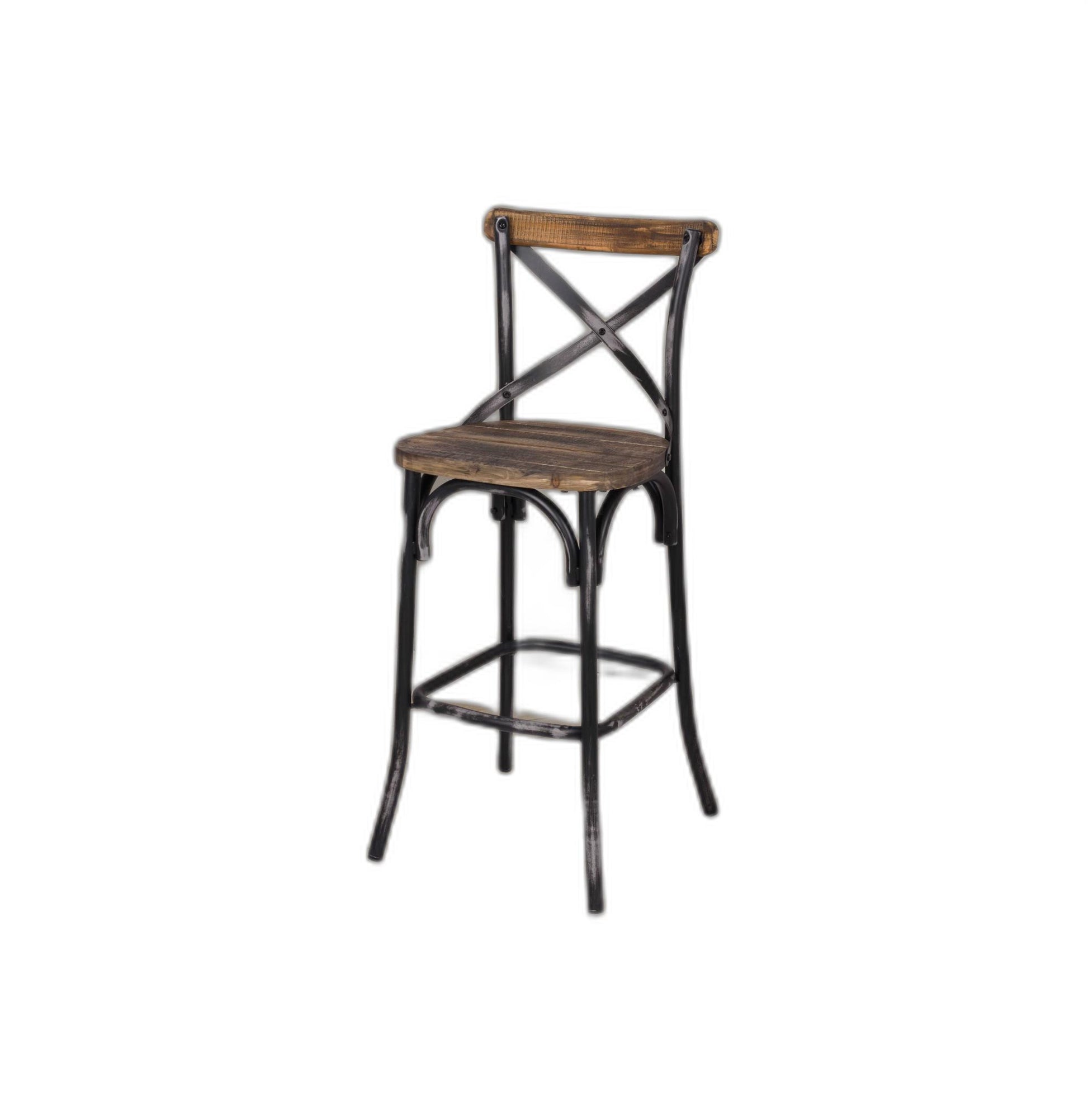 22" Brown And Black Iron Bar Chair-Bar Chairs-DECOROLALA