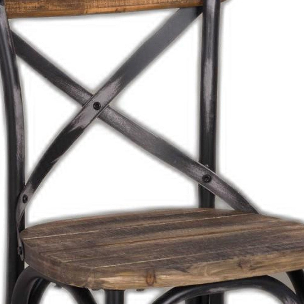 22" Brown And Black Iron Bar Chair-Bar Chairs-DECOROLALA