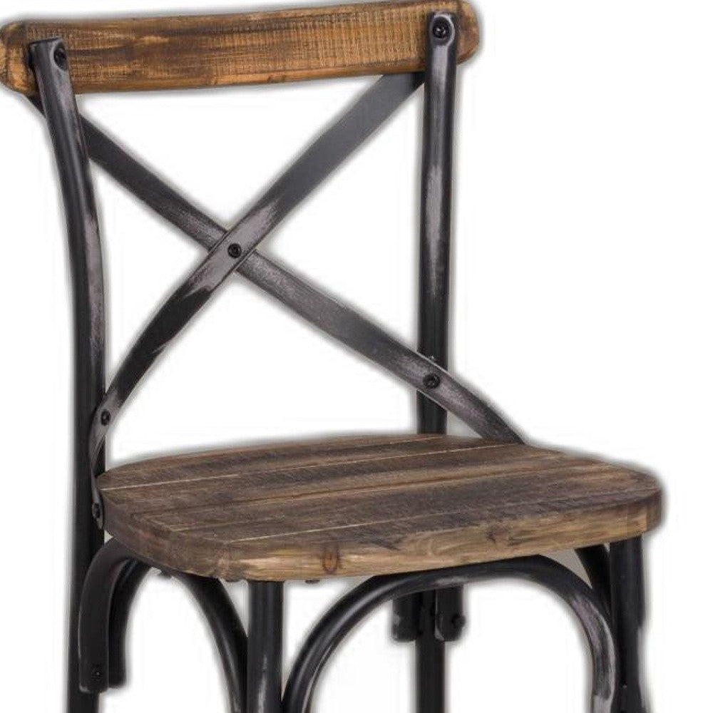 22" Brown And Black Iron Bar Chair-Bar Chairs-DECOROLALA