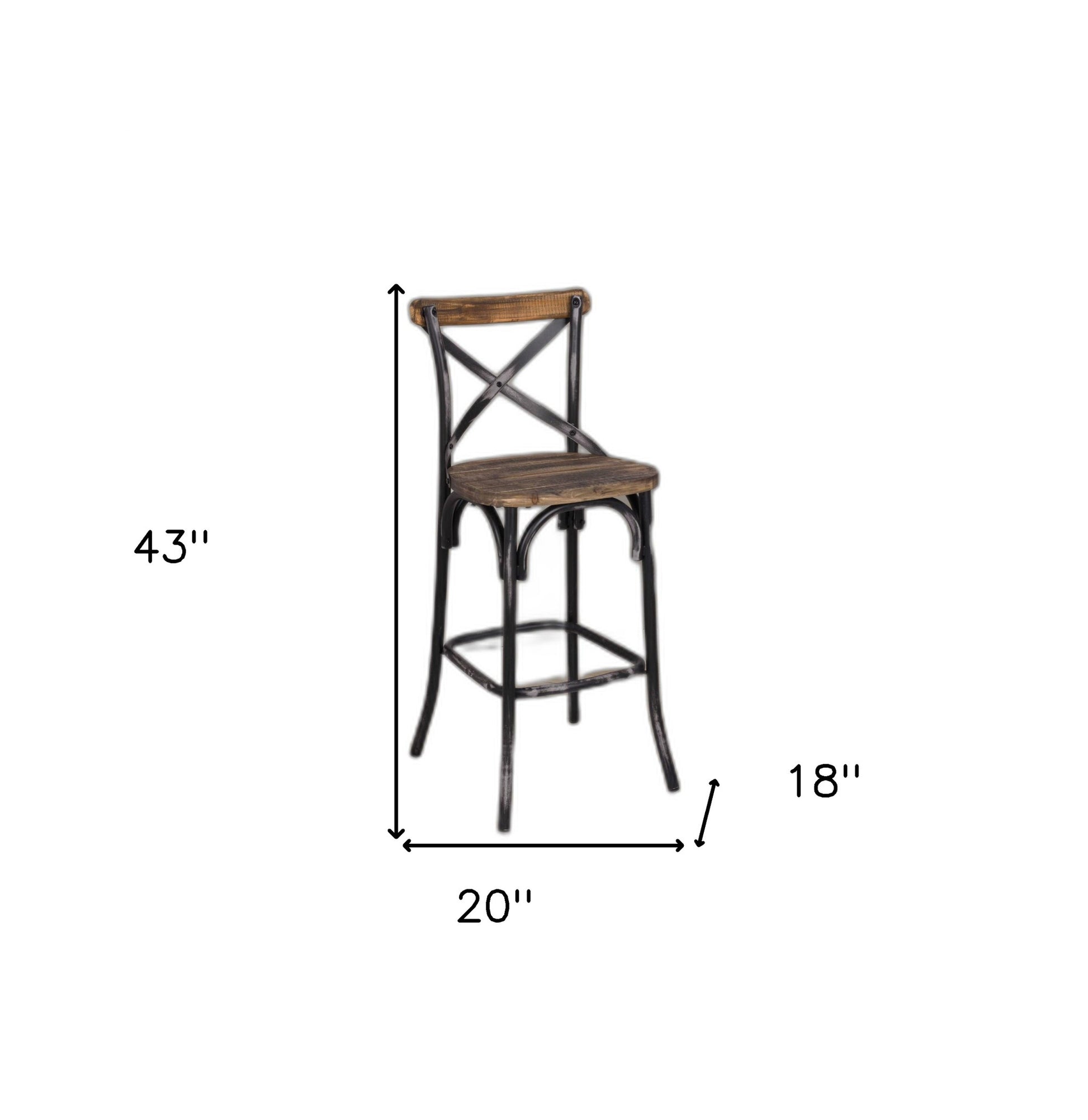 22" Brown And Black Iron Bar Chair-Bar Chairs-DECOROLALA