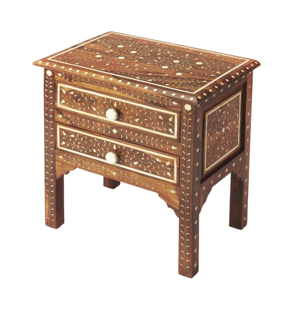 22" Brown And White Solid Wood Frame Standard Accent Chest With Two Drawers-Cabinets-DECOROLALA