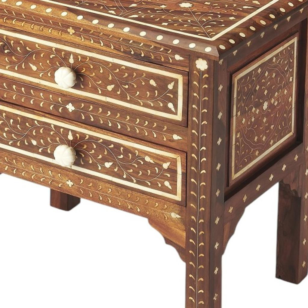 22" Brown And White Solid Wood Frame Standard Accent Chest With Two Drawers-Cabinets-DECOROLALA