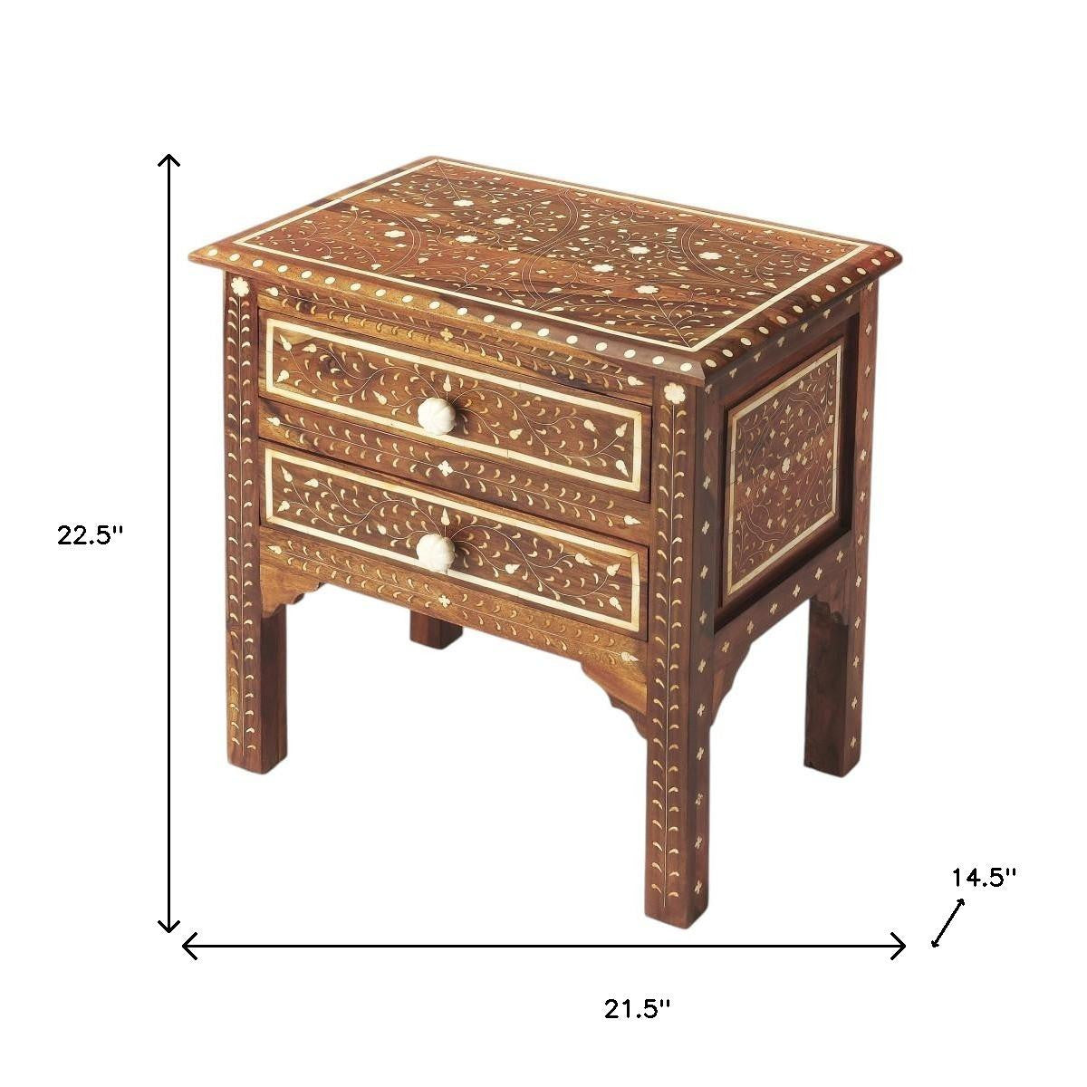 22" Brown And White Solid Wood Frame Standard Accent Chest With Two Drawers-Cabinets-DECOROLALA