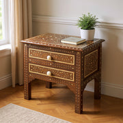 22" Brown And White Solid Wood Frame Standard Accent Chest With Two Drawers-Cabinets-DECOROLALA