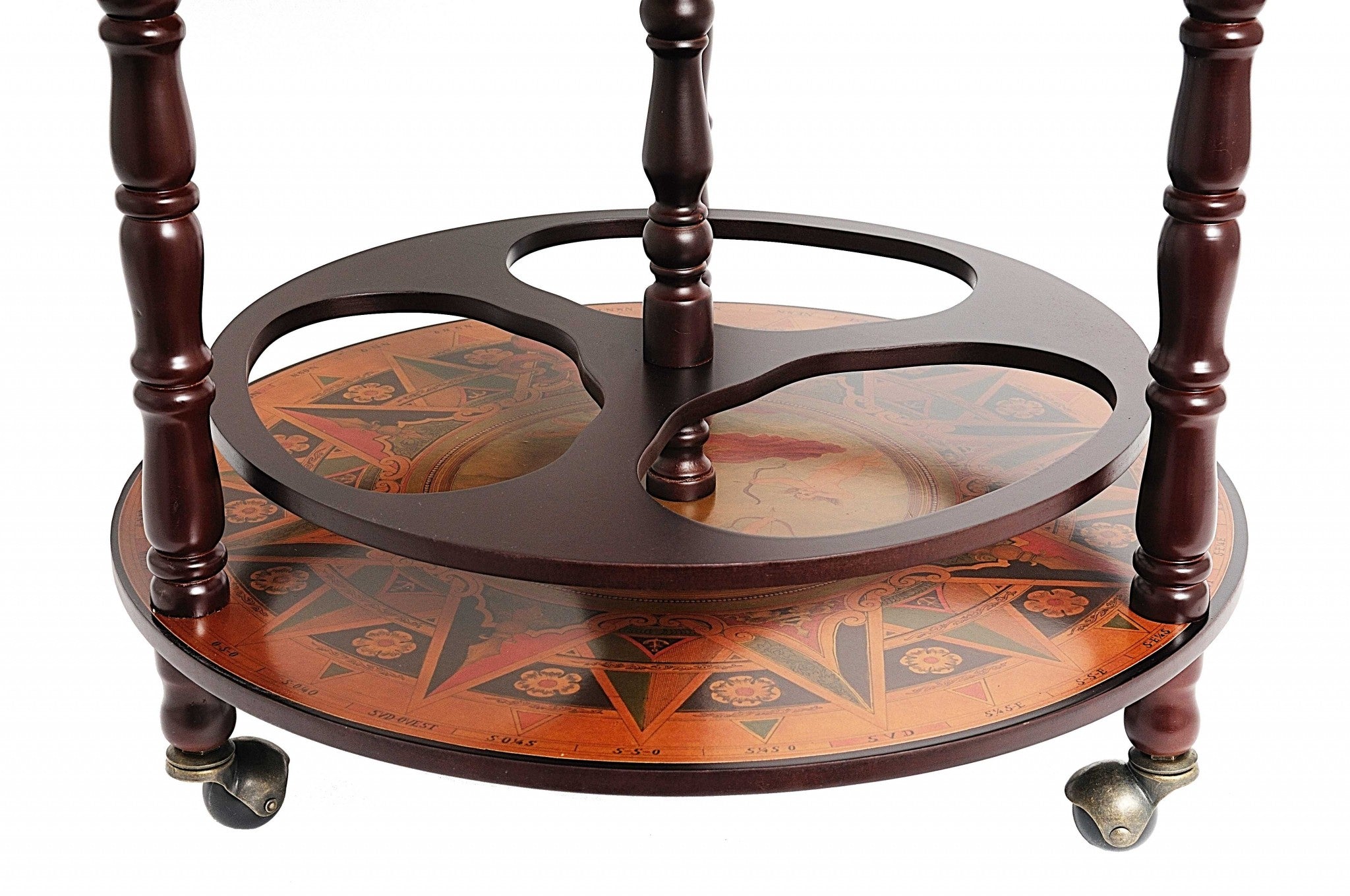 22" Brown Solid Wood Round Rolling Bar Cart-Bar Carts and Servers-DECOROLALA