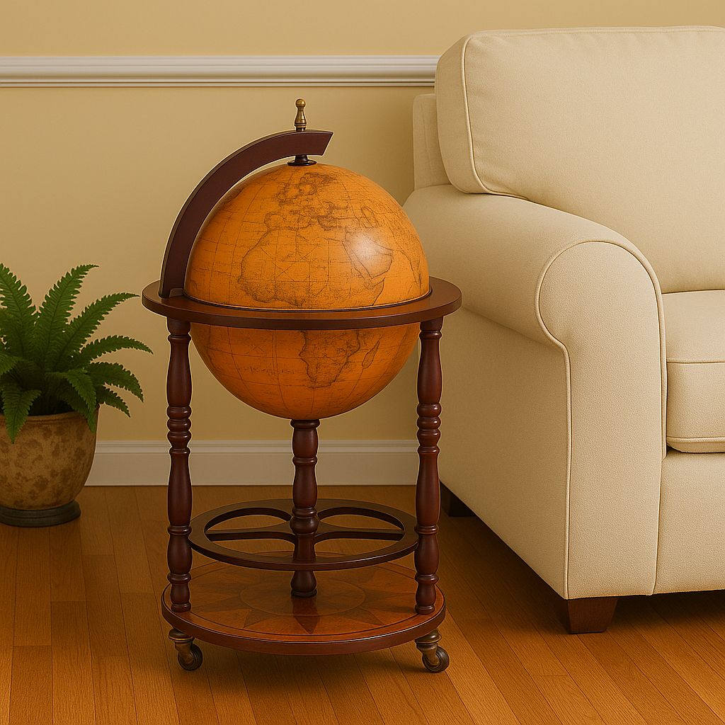 22" Brown Solid Wood Round Rolling Bar Cart-Bar Carts and Servers-DECOROLALA