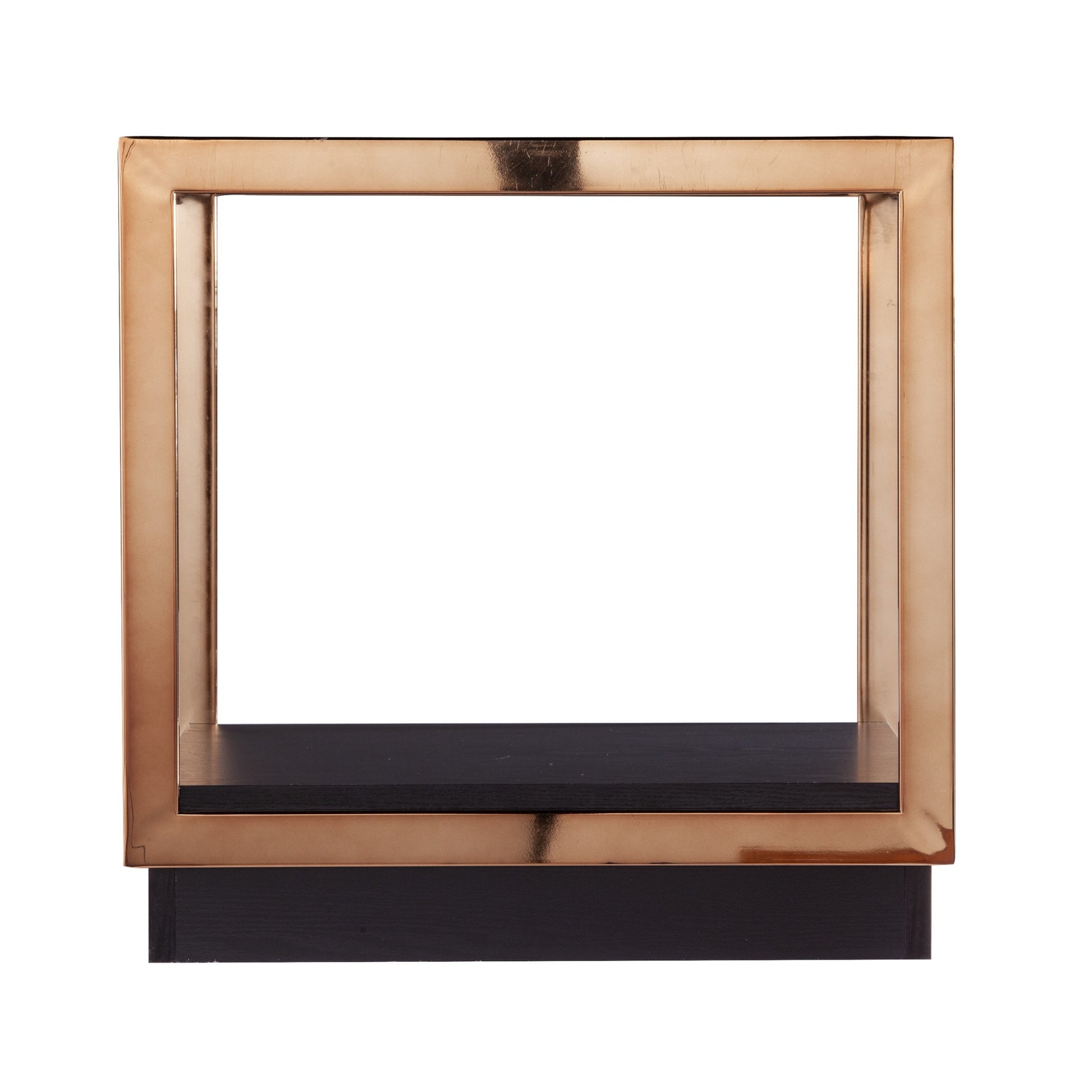 22" Champagne Glass And Iron Square Block End Table With Shelf-End-Side Tables-DECOROLALA