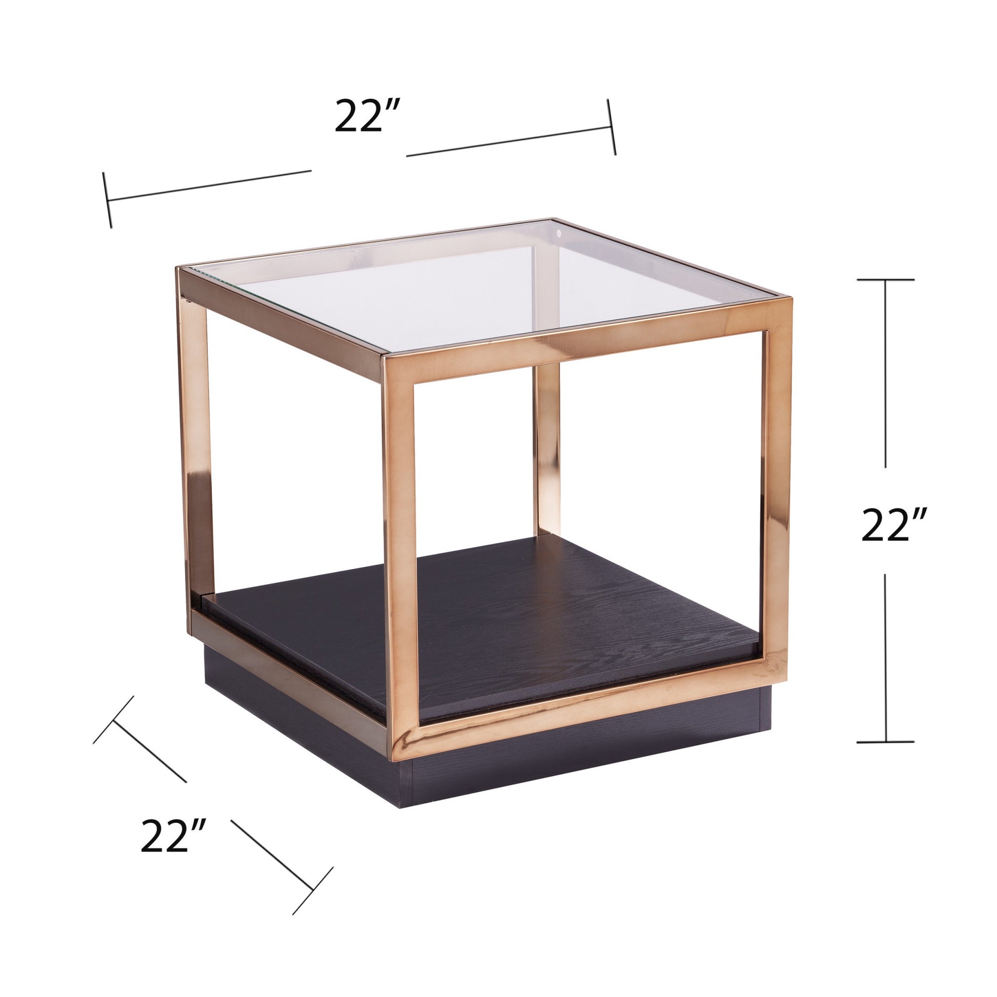 22" Champagne Glass And Iron Square Block End Table With Shelf-End-Side Tables-DECOROLALA