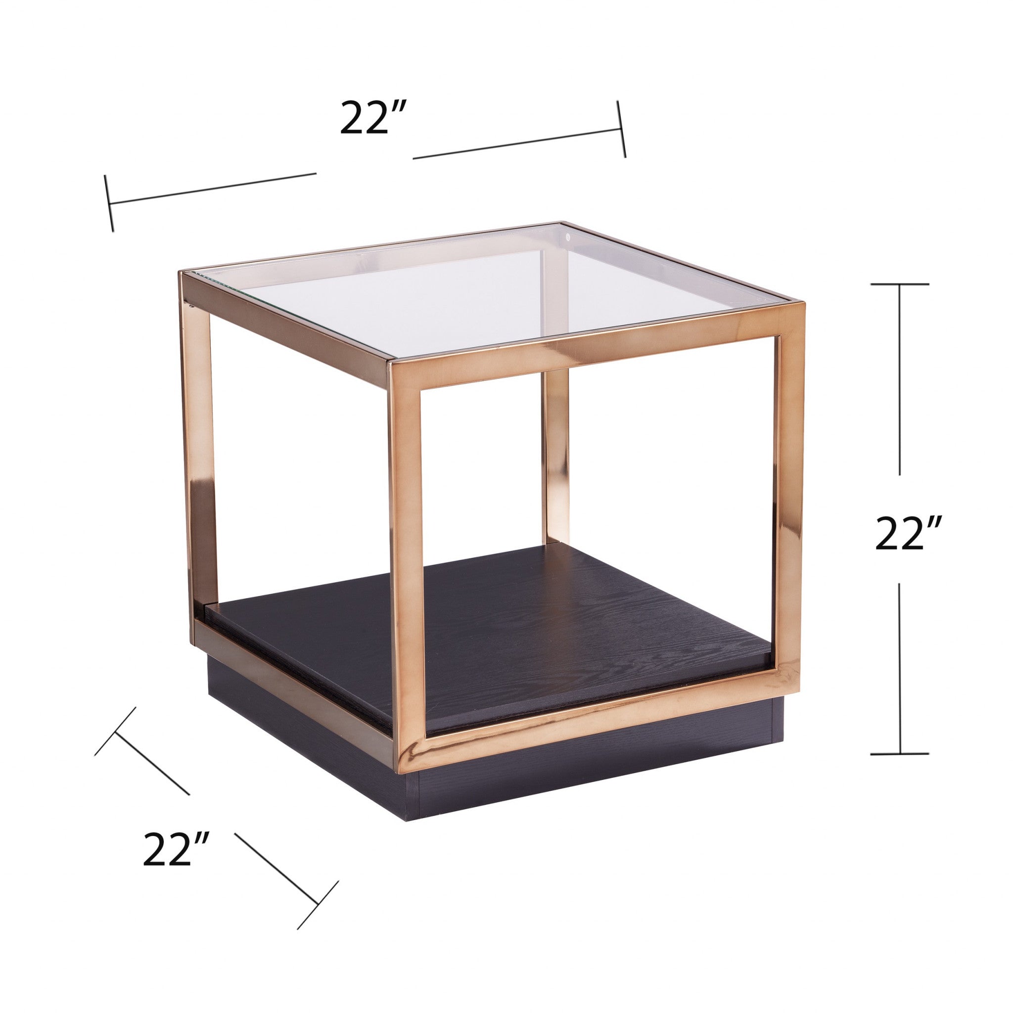 22" Champagne Glass And Iron Square Block End Table With Shelf-End-Side Tables-DECOROLALA