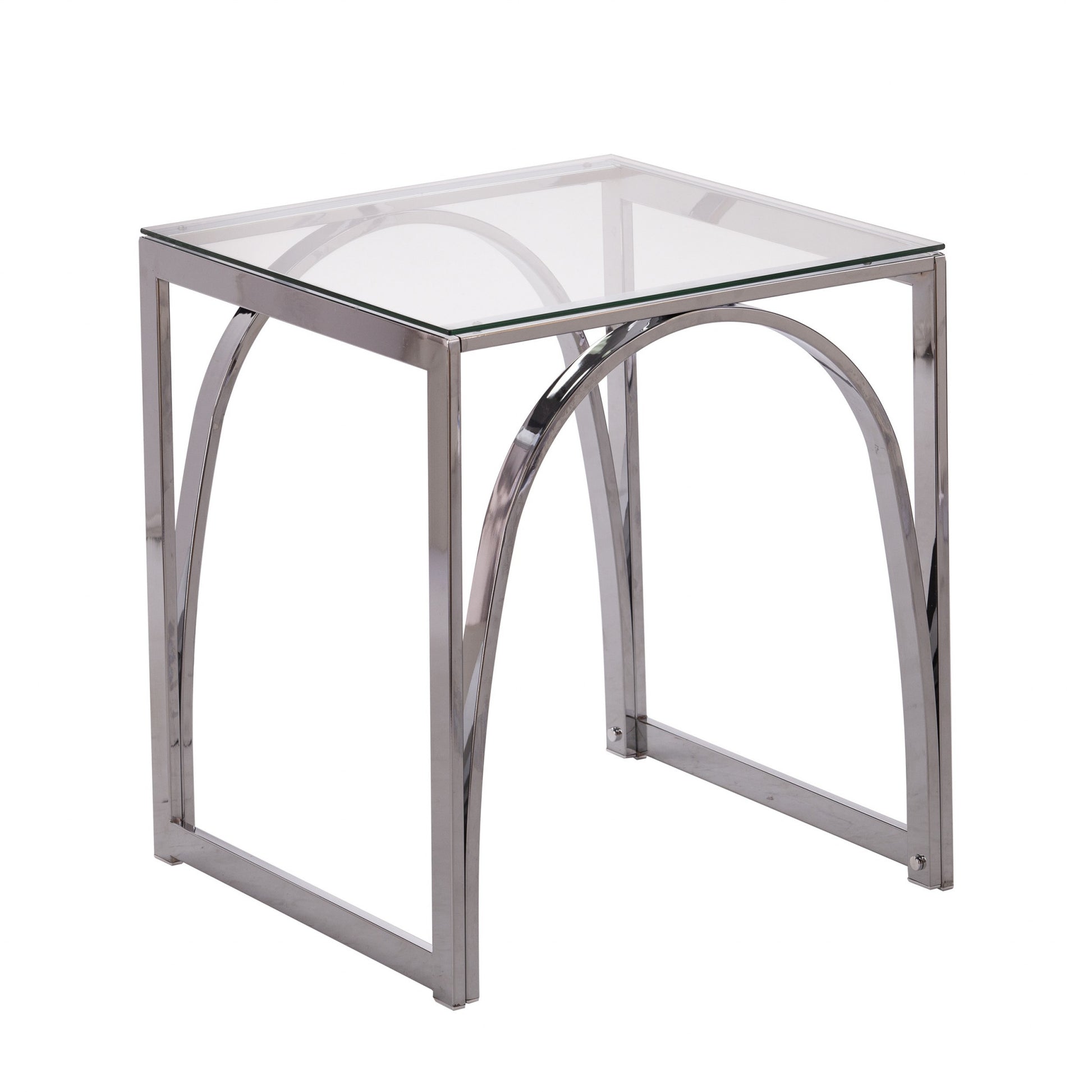 22" Chrome Glass And Iron Square End Table-End-Side Tables-DECOROLALA