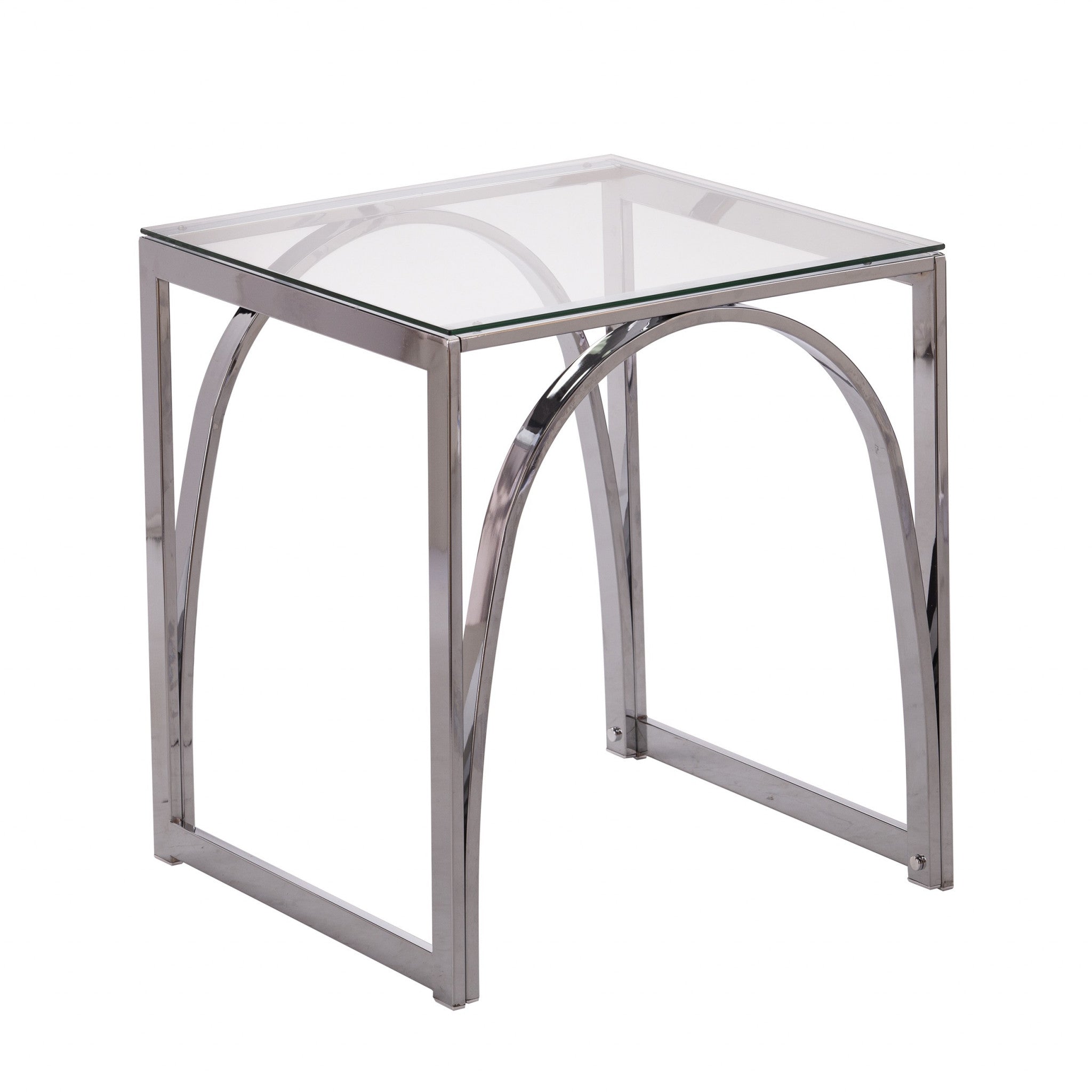 22" Chrome Glass And Iron Square End Table-End-Side Tables-DECOROLALA