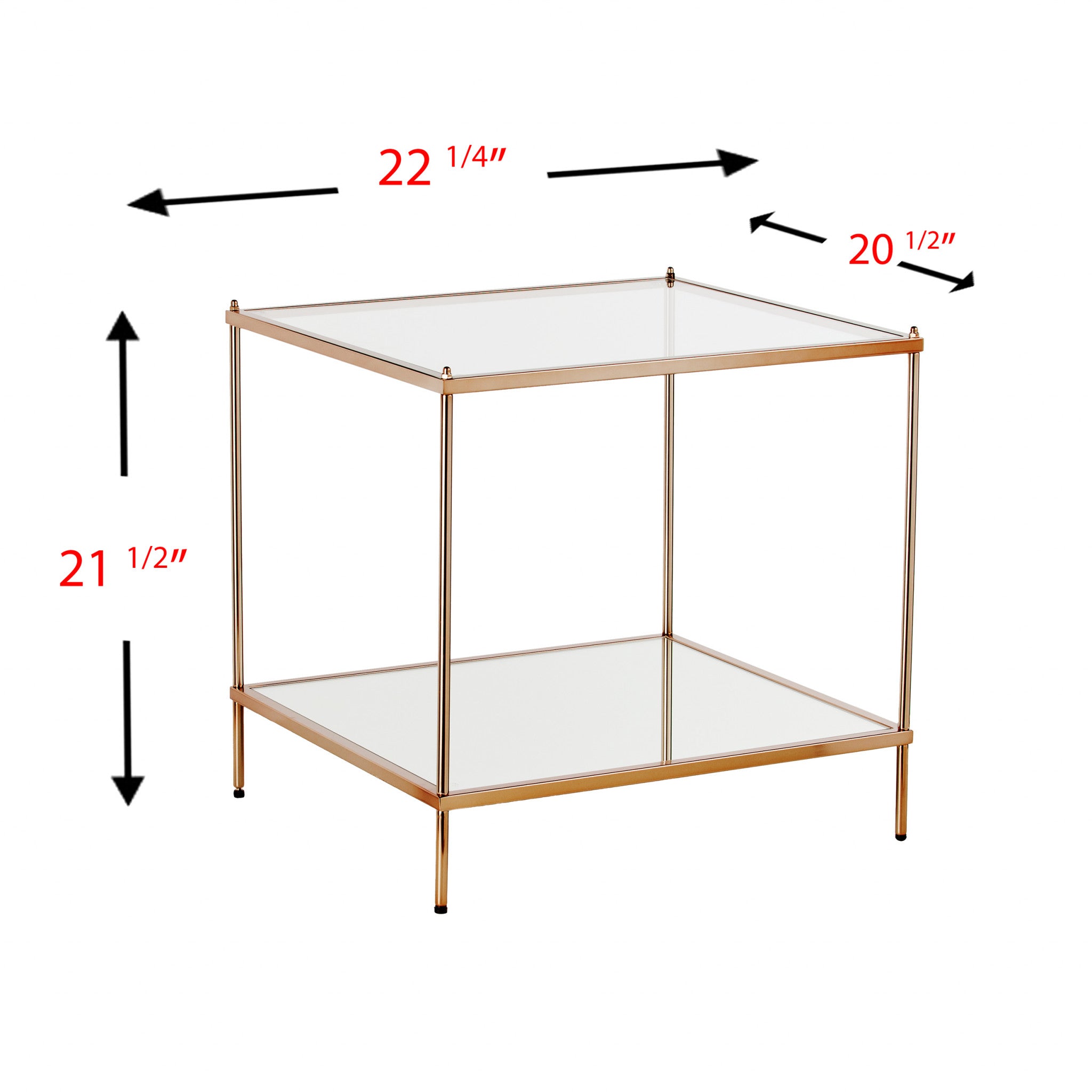 22" Clear And Gold Glass And Iron Square End Table With Shelf-End-Side Tables-DECOROLALA