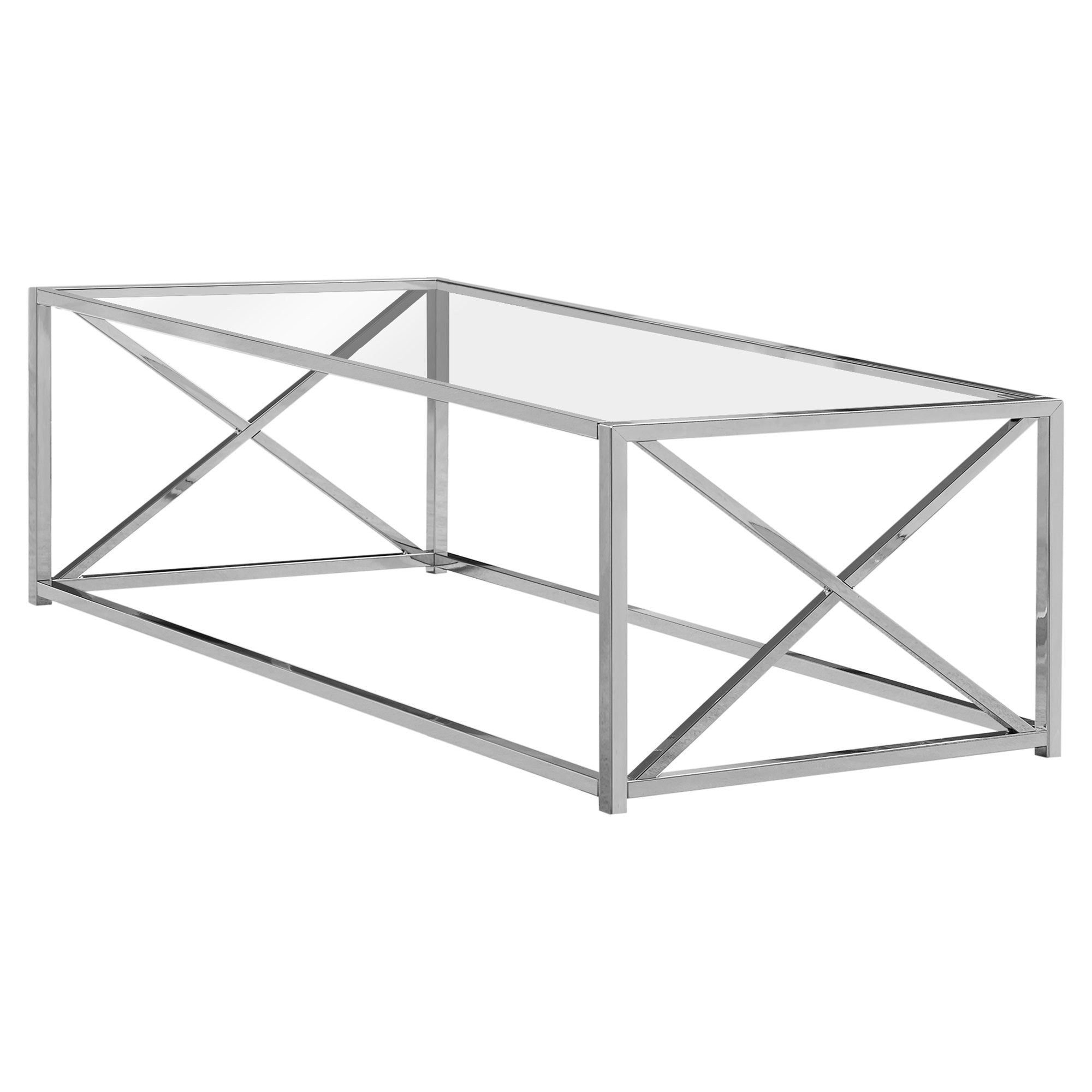 22" Clear And Silver Glass And Iron Coffee Table-Coffee Tables-DECOROLALA