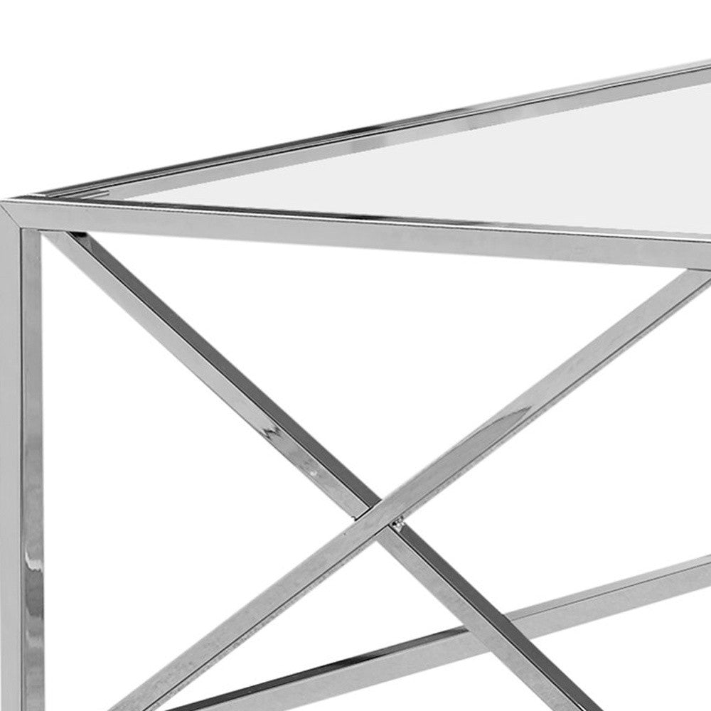 22" Clear And Silver Glass And Iron Coffee Table-Coffee Tables-DECOROLALA