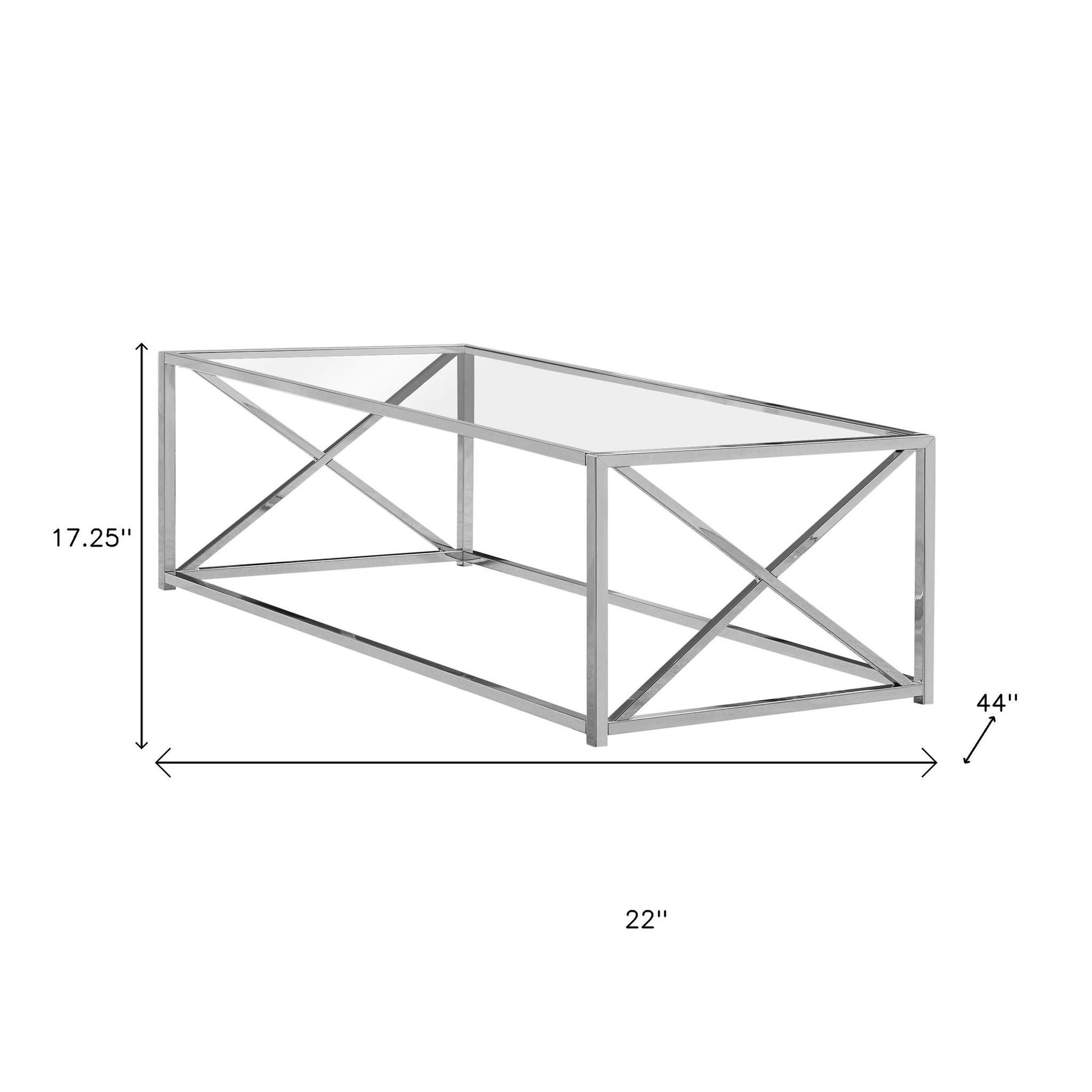 22" Clear And Silver Glass And Iron Coffee Table-Coffee Tables-DECOROLALA